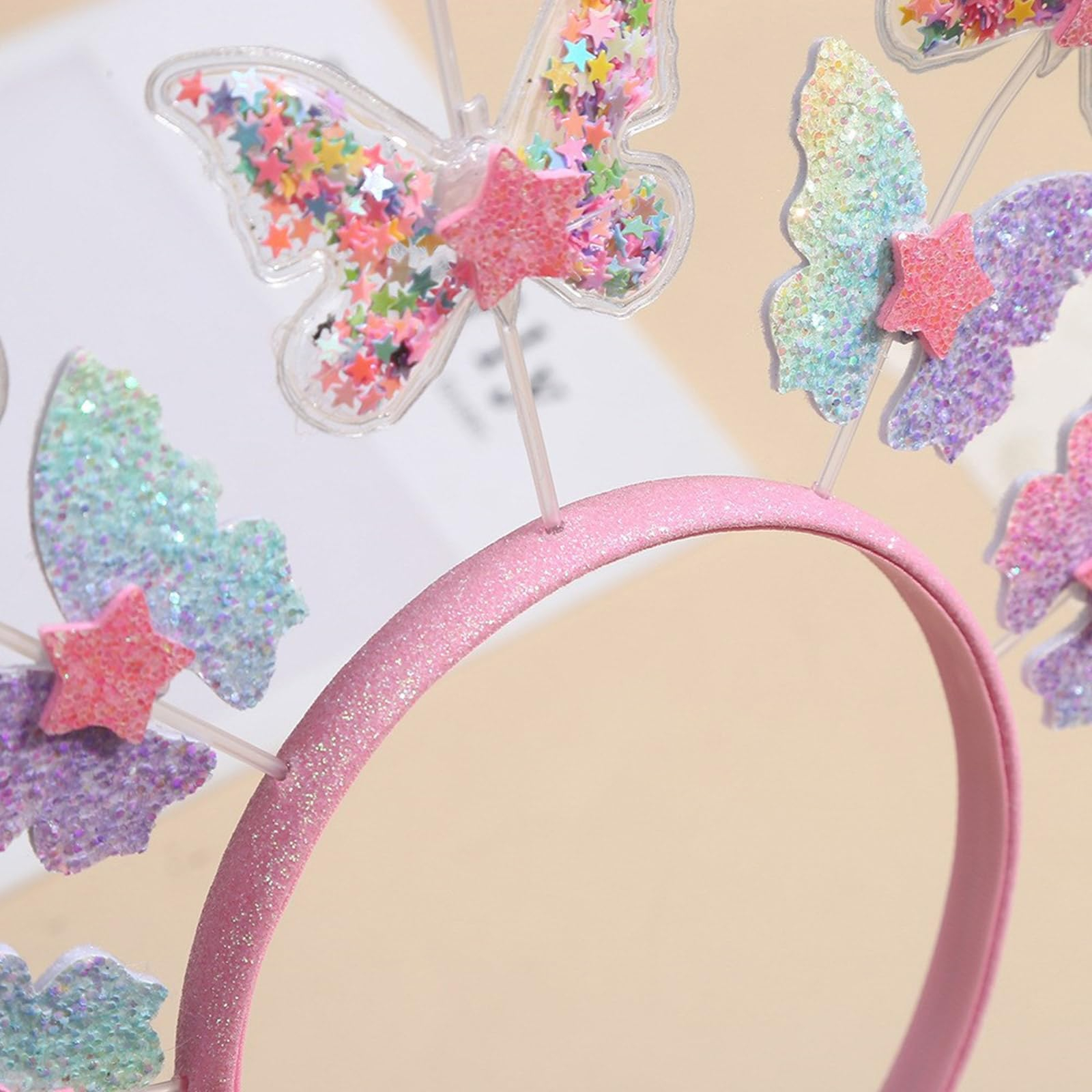 Glitzer Schmetterling Haarreif Fasnachts Kostüm Zubehör Motto Party Accessoire Halloween Foto Requisite - Rosa / Lila