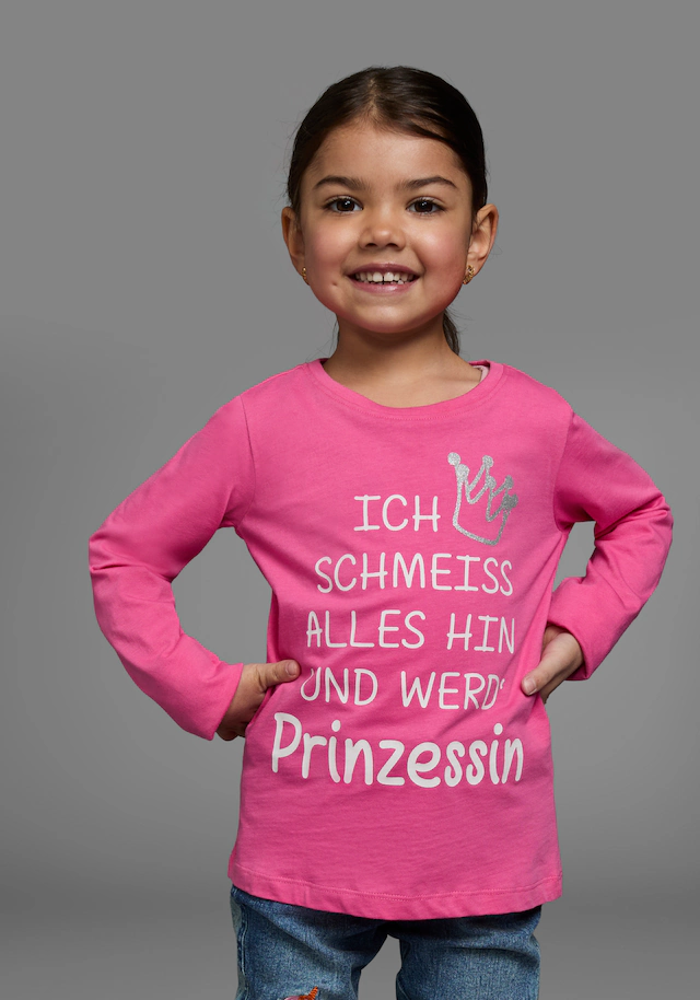 KIDSWORLD Langarmshirt »Ich schmeiss alles hin und werd´ Prinzessin«, langärmlig,  Basic-Passform,  mit Glitzerdruck