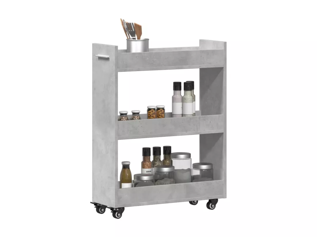 Armoire avec roues gris béton 60x22x79 cm bois d'ingénierie