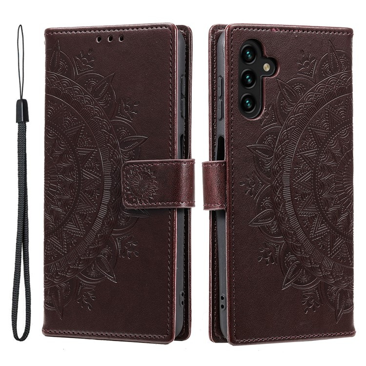 Samsung Galaxy A56 Leder Tasche Wallet - Mandala Flowers Imprint - Braun
