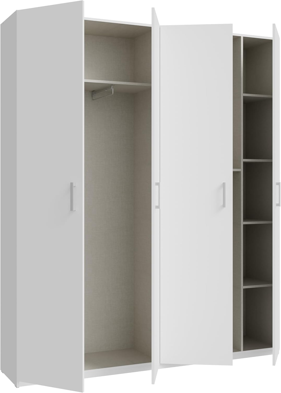 Forte Home Nook Mehrzweckschrank 180 40, moderner Drehtürenschrank mit 4 Türen,Flur, Holzwerkstoff, Weiß, 177,5 cm breit x 210,5 cm hoch x 42 cm tief