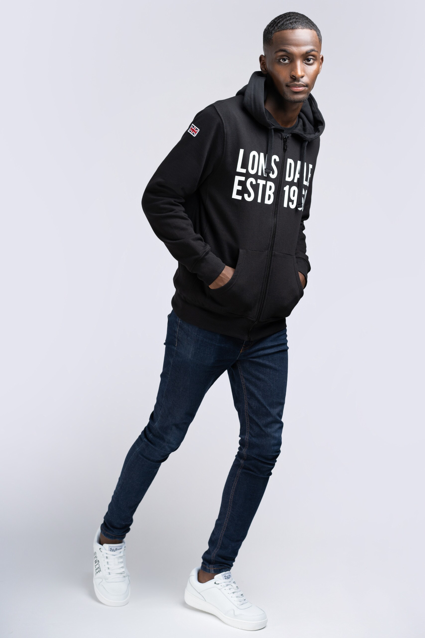 Lonsdale Herren Kapuzensweatjacke mit Reißverschluss schmale Passform SOLFACH