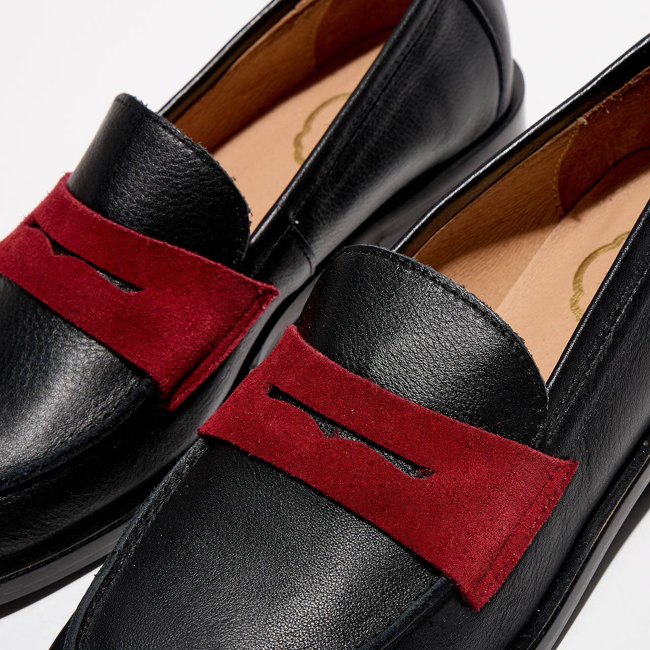 Apologie Mocassins en Cuir et Velours de Cuir Juliette noir/framboise