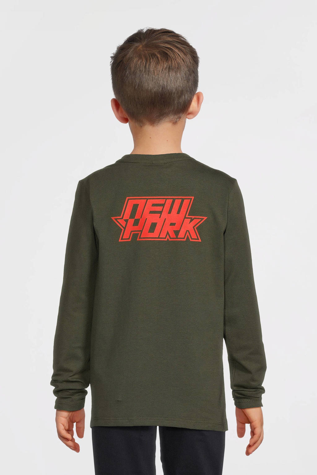 B.Nosy longsleeve Trevor met backprint donkergroen/oranje