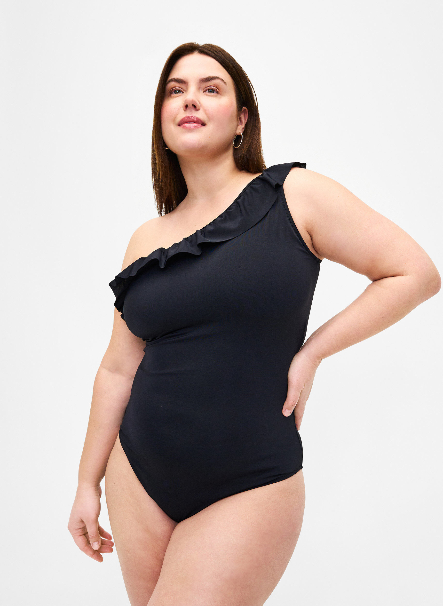 One-shoulder badedragt med flæse