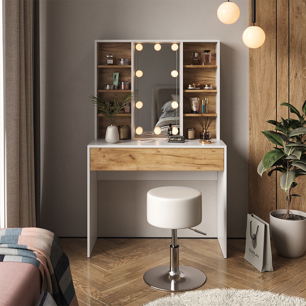 Vicco Schminktisch Alexa 93 x 147 cm Weiß Eiche, Hocker, Frisiertisch, modern