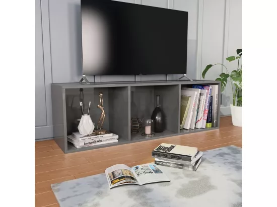 Bibliothèque/Meuble TV Gris brillant Bois d’ingénierie