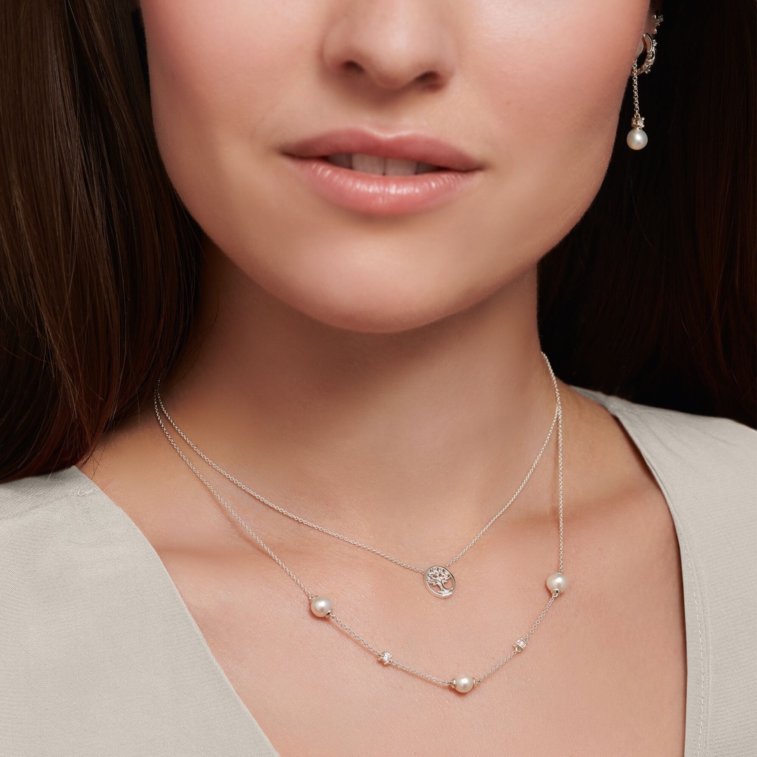 Thomas Sabo Kette Perlen mit weissen Steinen silber