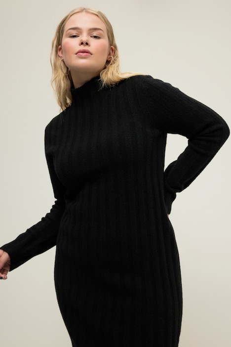Maxikleid, Slim Shape, Rippstrick, Stehkragen, Langarm