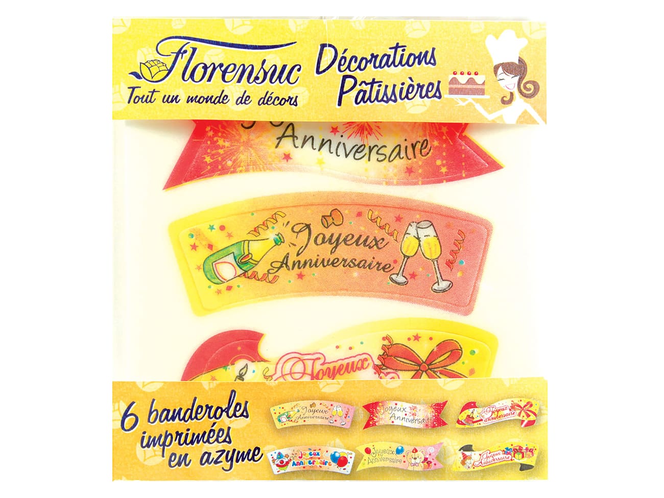 Banderole Joyeux anniversaire (x 6) - Décoration gâteau - Florensuc