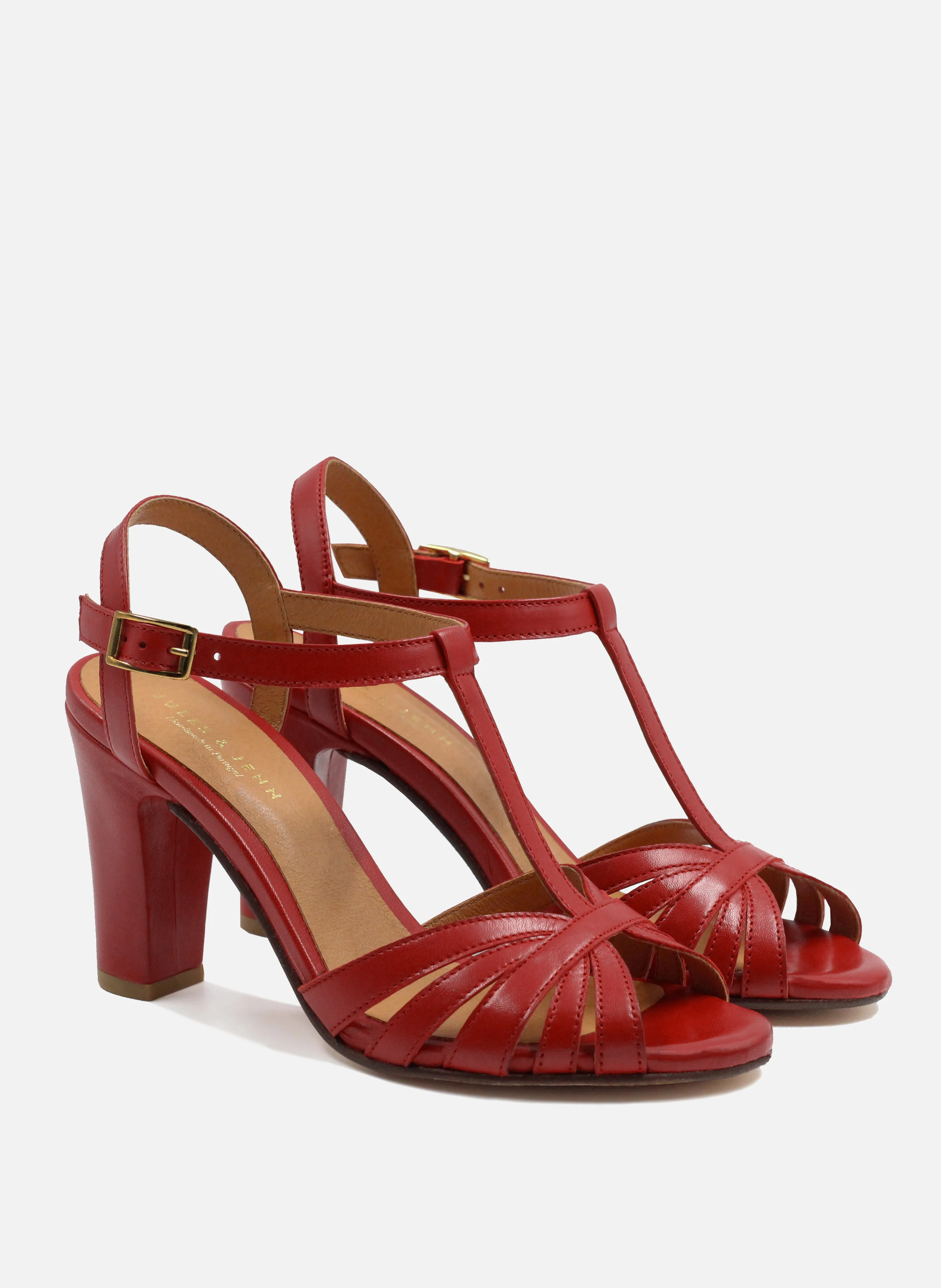 Sandales talon brides cuir lisse | Rouge