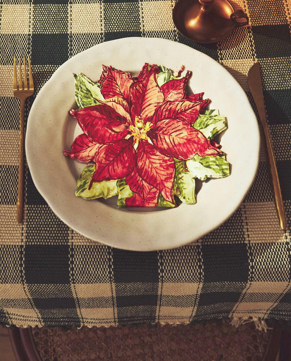 PACOTE DE GUARDANAPOS DE PAPEL COM ESTAMPA DE POINSETTIA DE NATAL (PACOTE COM 20)