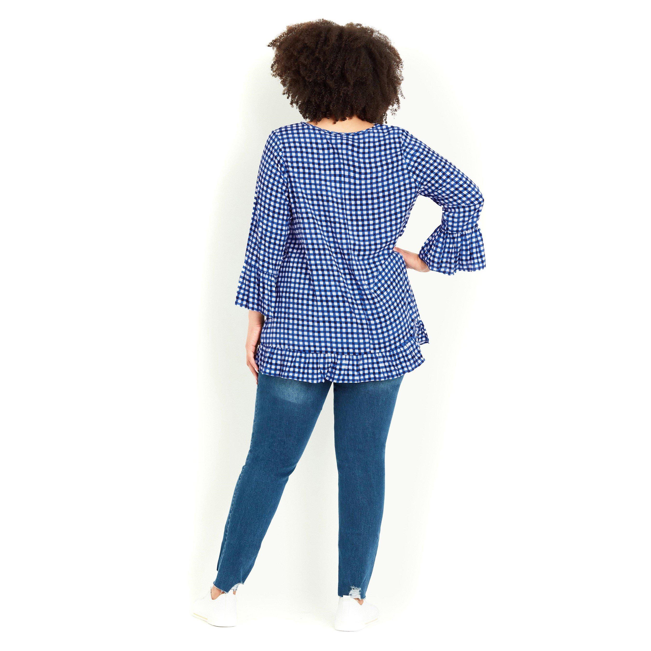 Evans Blue and White Gingham Tunic Top