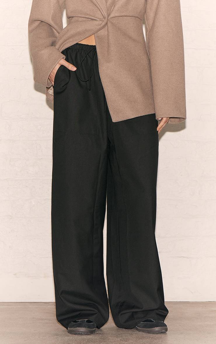 Noir Pantalon Ample Taille Basse En Tissu Tissé Avec Cordon De Serrage