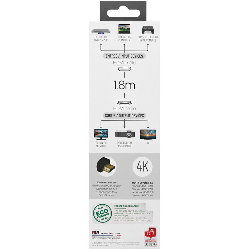 T'nB Câble HDMI A mâle/mâle - 1,8 m