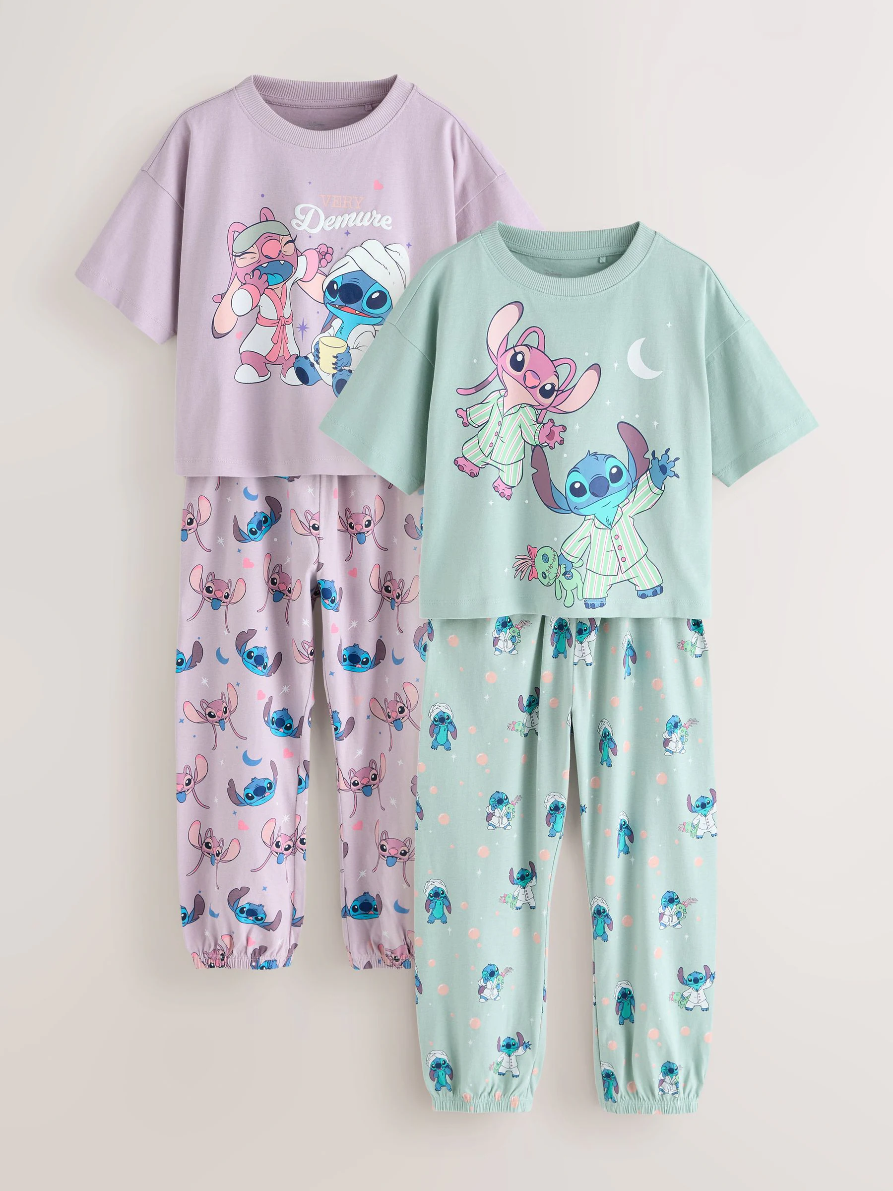 Paars/groen - Lilo & Stitch Joggers Pyjamas 2 Pack (3-16yrs)