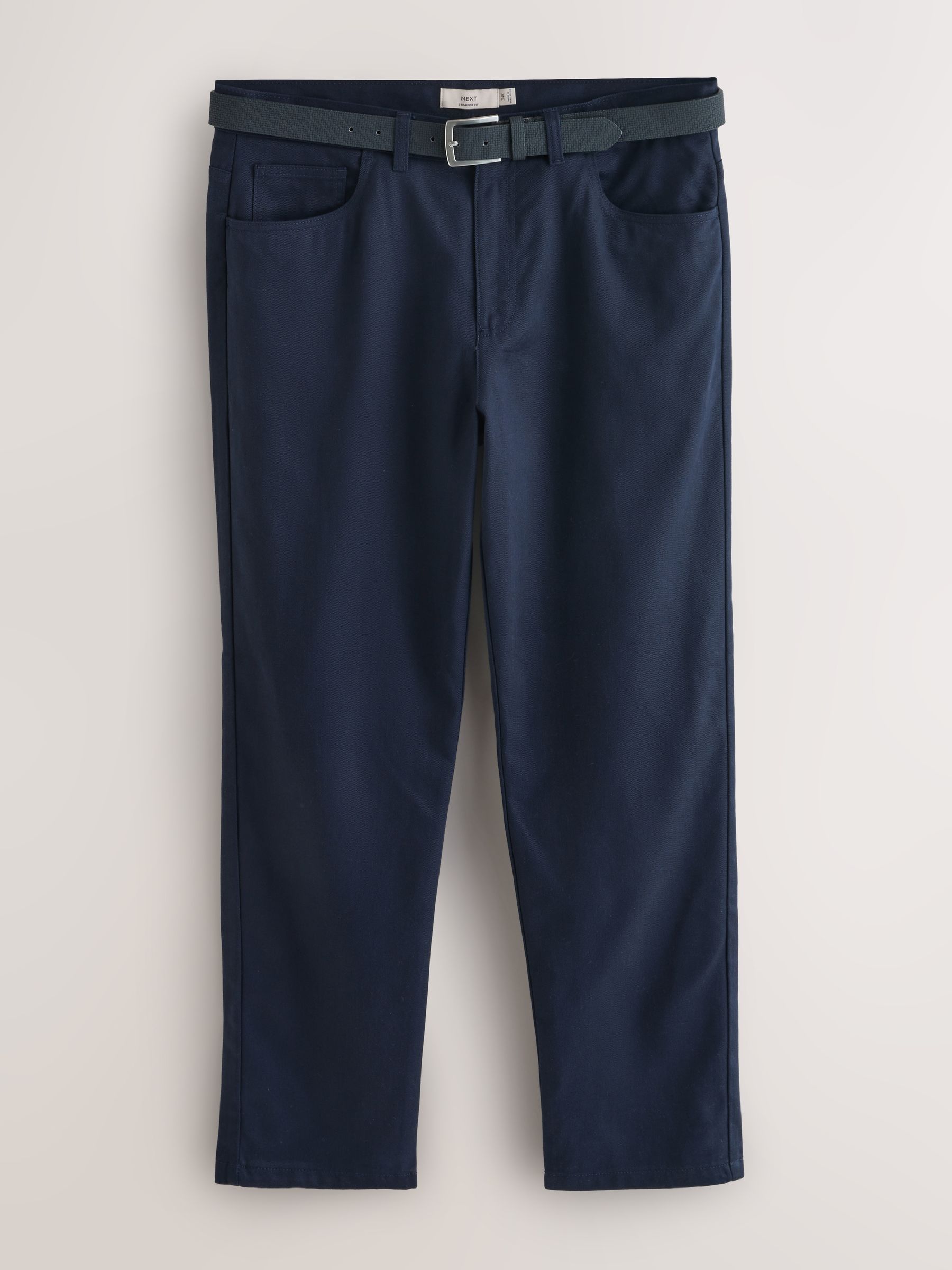 Donkerblauw - Straight fit - Smart Brushed Cotton TENCEL™ Lyocell Blend Chinos With Belt