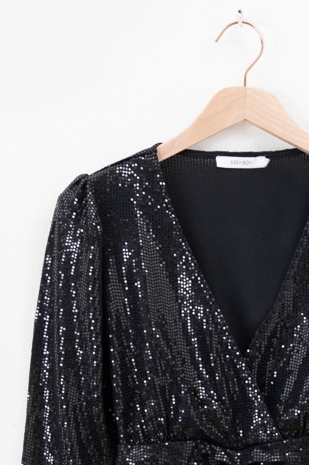 Zwarte wrap top met pailletten