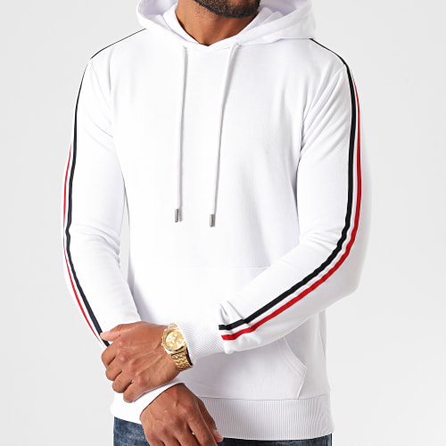 Sweat Capuche Avec Bandes Bleu Blanc Rouge 1300 Blanc