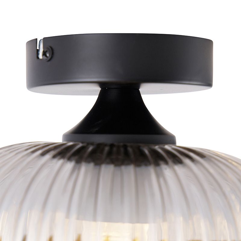 Art deco plafondlamp zwart met smoke glas - Karel