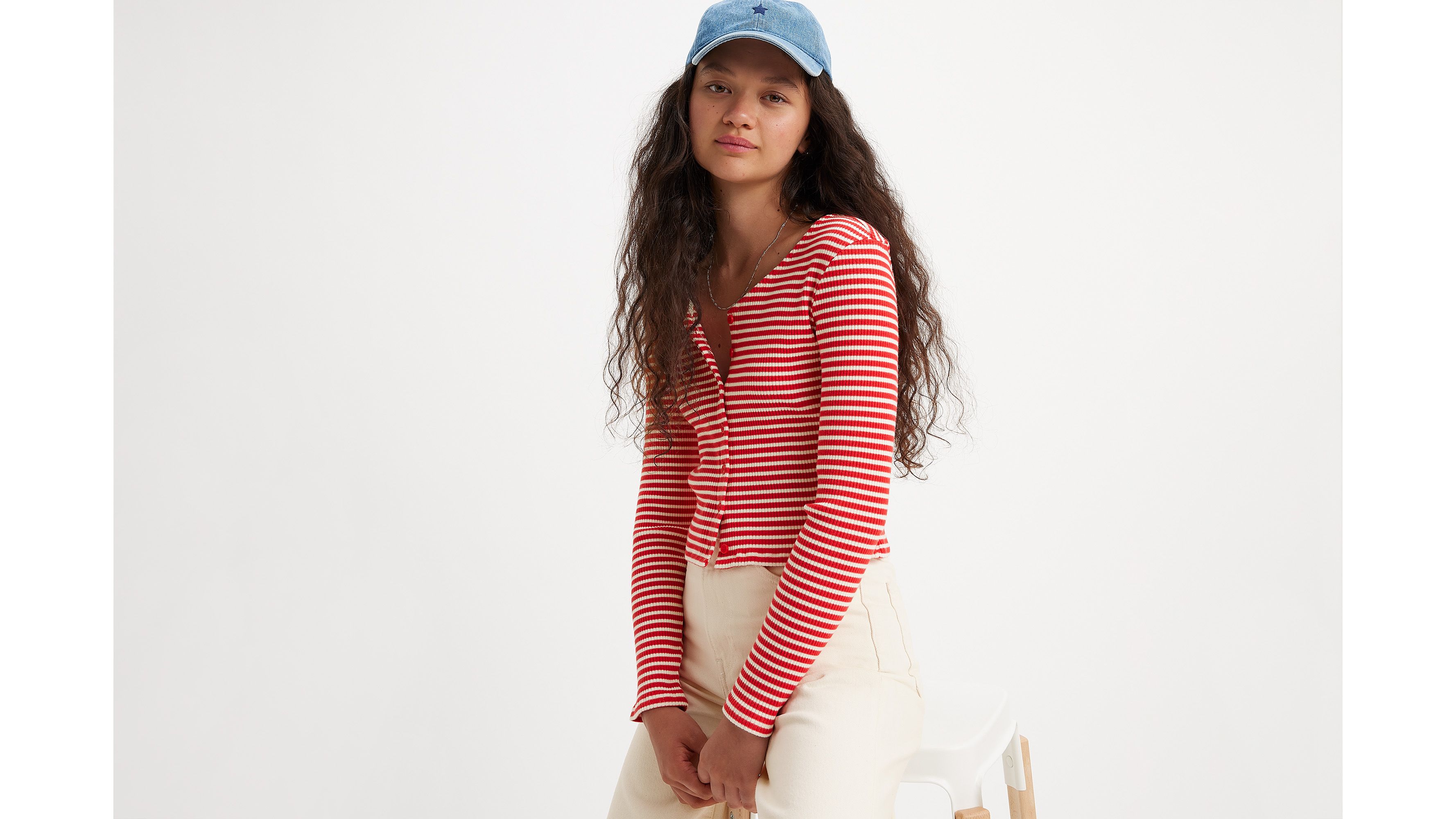 T-shirt manches longues Monica - Penny Stripe Script Red - Rouge
