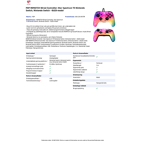 PDP Nintendo Switch kablet Controller - Star Spectrum