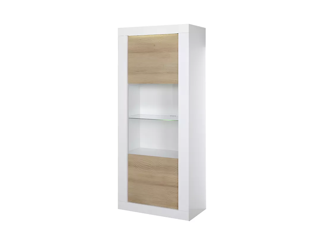 Vitrine 1 porte Blanc/Chêne clair à LEDs - MARKS