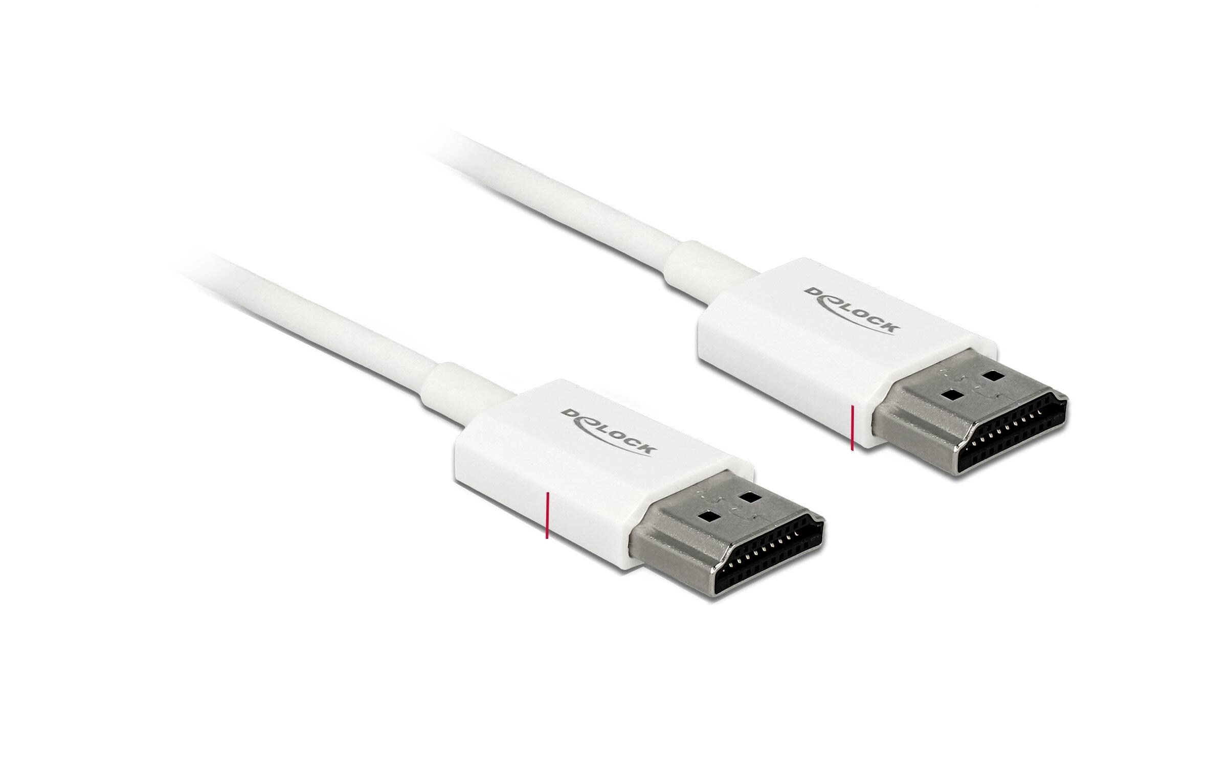 Kabel 4K 60Hz HDMI - HDMI, 4.5 m, WeissDelock Kabel High Speed HDMI mit Ethernet – HDMI-A Stecker > HDMI-A Stecker 3D 4K 4.5 m Slim High Quality
