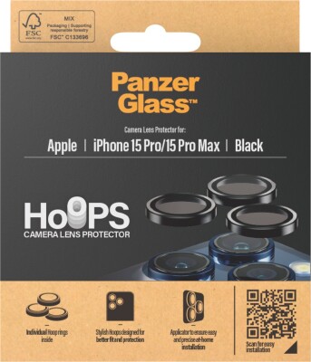 Panzerglass - iPhone 15 Pro Max - Hoops Linsebeskytter - Sort Metal