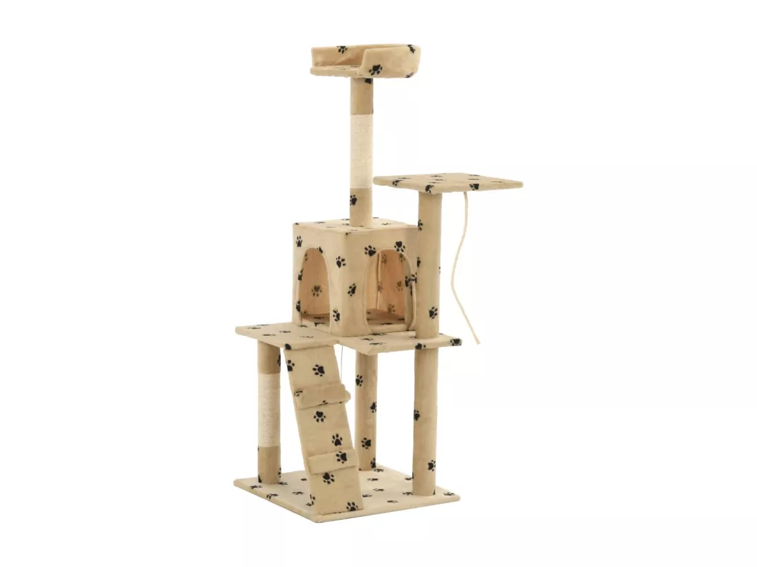 Arbre à chat avec griffoirs en sisal 120 cm Beige Motif pattes