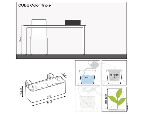 Lechuza Cube Color bloembak 40x14x13,5 cm grijs incl. grondbewateringssysteem