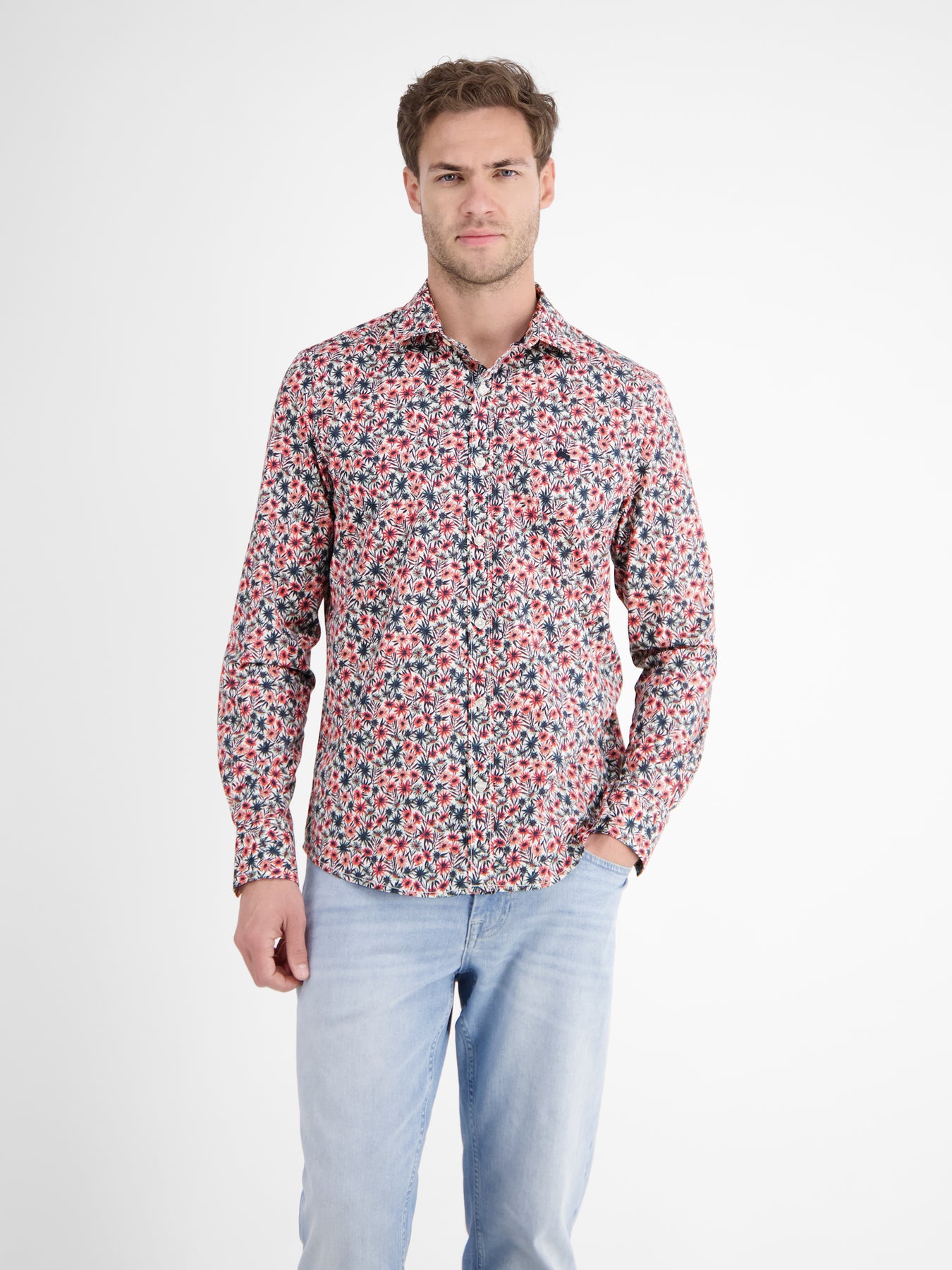 Langarmhemd für Herren, floral bedruckt