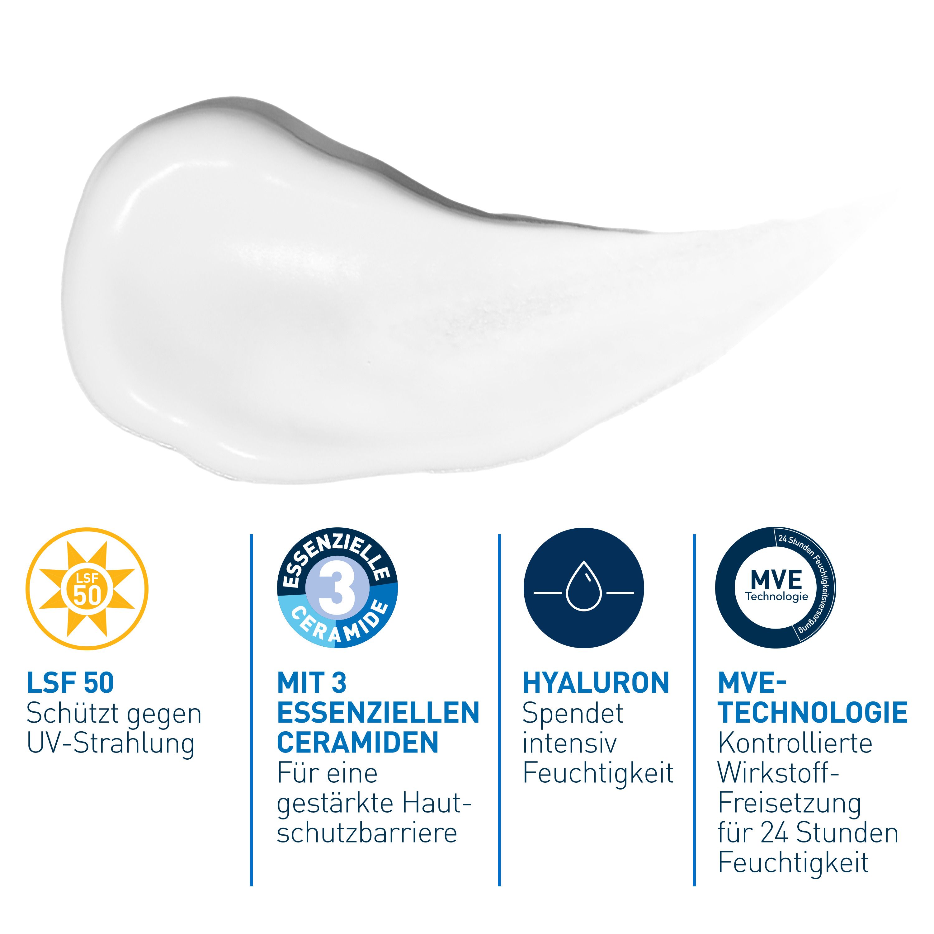 CeraVe Feuchtigkeitsspendende Gesichtscreme mit LSF 50 – für normale bis trockene Haut