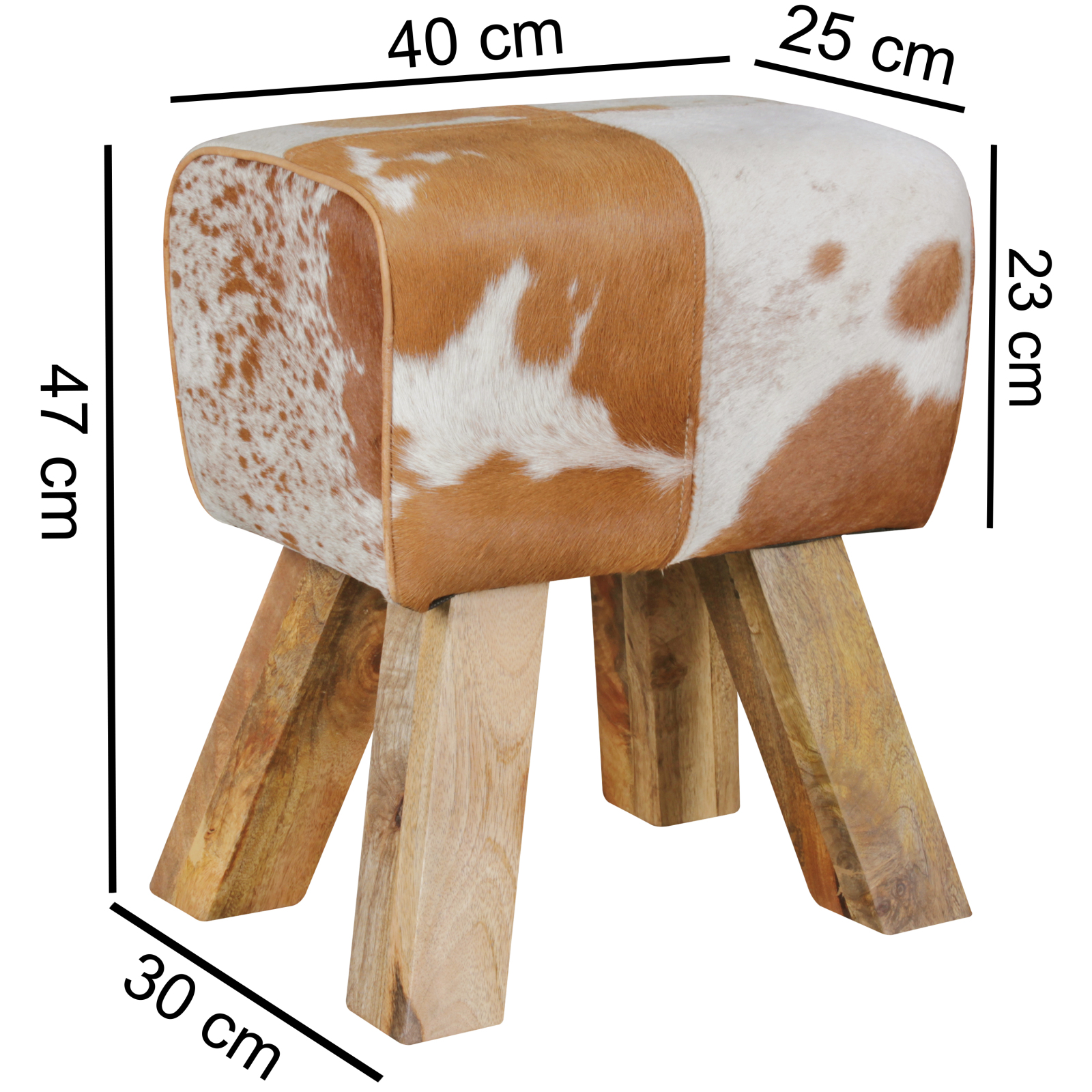 Sitzhocker - braun-weiß - Mango massiv