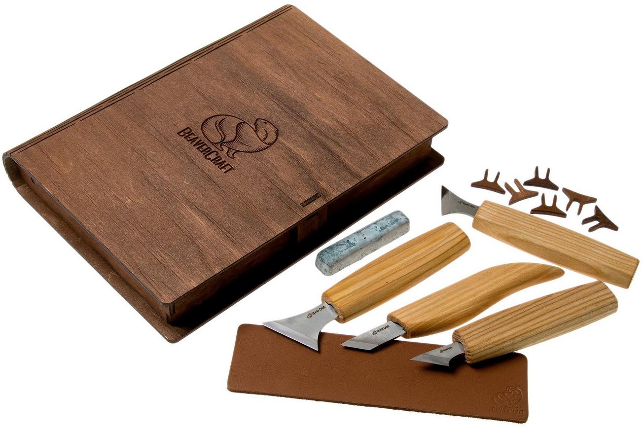 BeaverCraft Geometric Wood Carving Set S05 Book houtsnijset met houten opbergboek