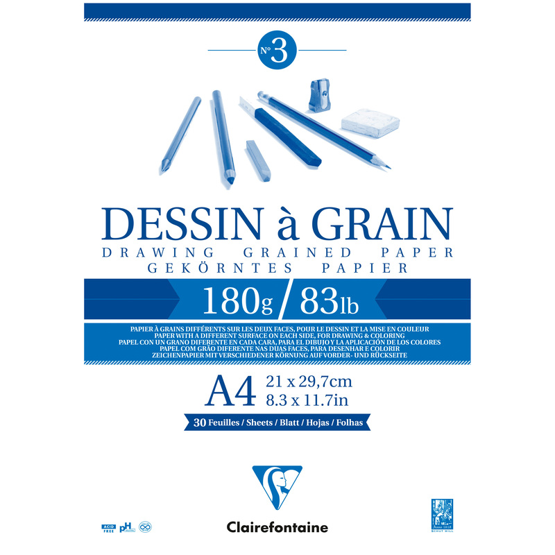Clairefontaine Zeichenblock, gekörnt, 180 g/m2, A4, blanco
