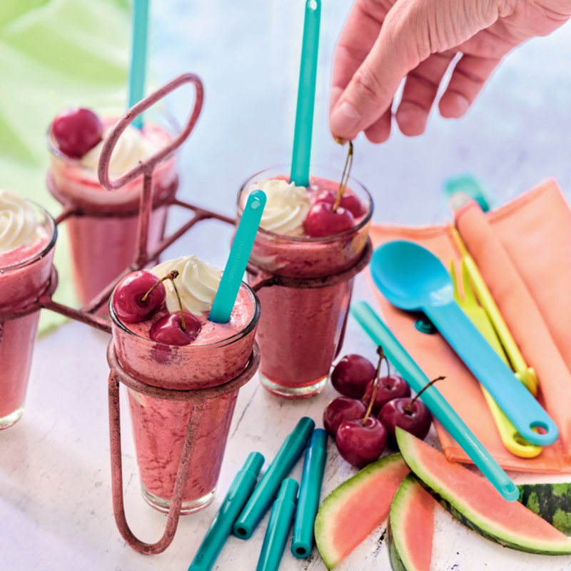 Eco+ Straw Duo Zwei nachhaltige, längenverstellbare Trinkhalme aus recyceltem Material