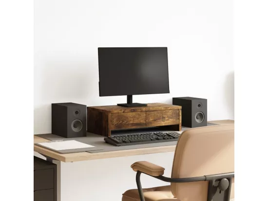 Support de moniteur avec tiroirs chêne fumé bois d'ingénierie