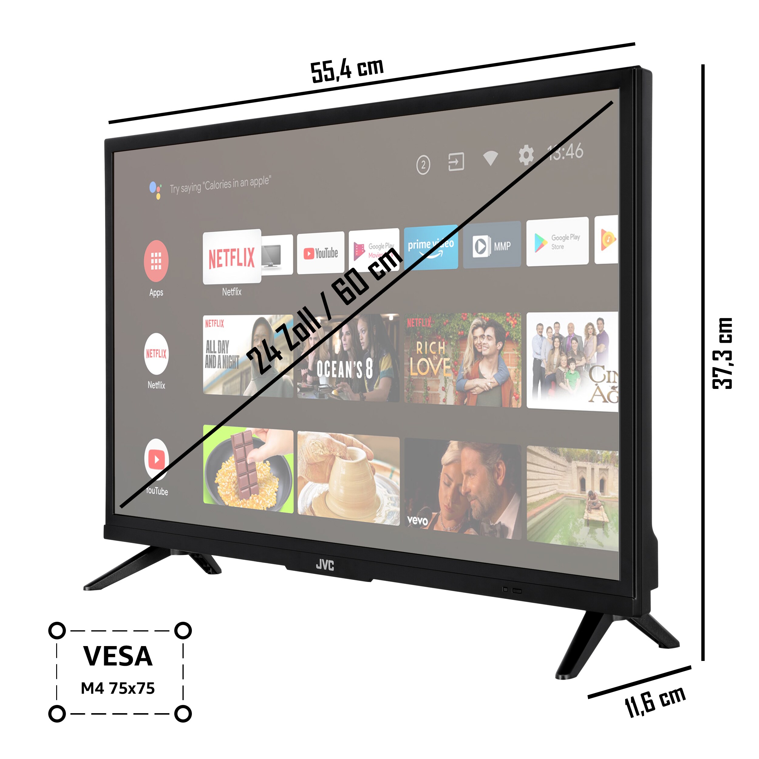 JVC LT-24VAH3255 24 Zoll Fernseher/Android TV (HD Ready, HDR, Triple-Tuner, Smart TV)