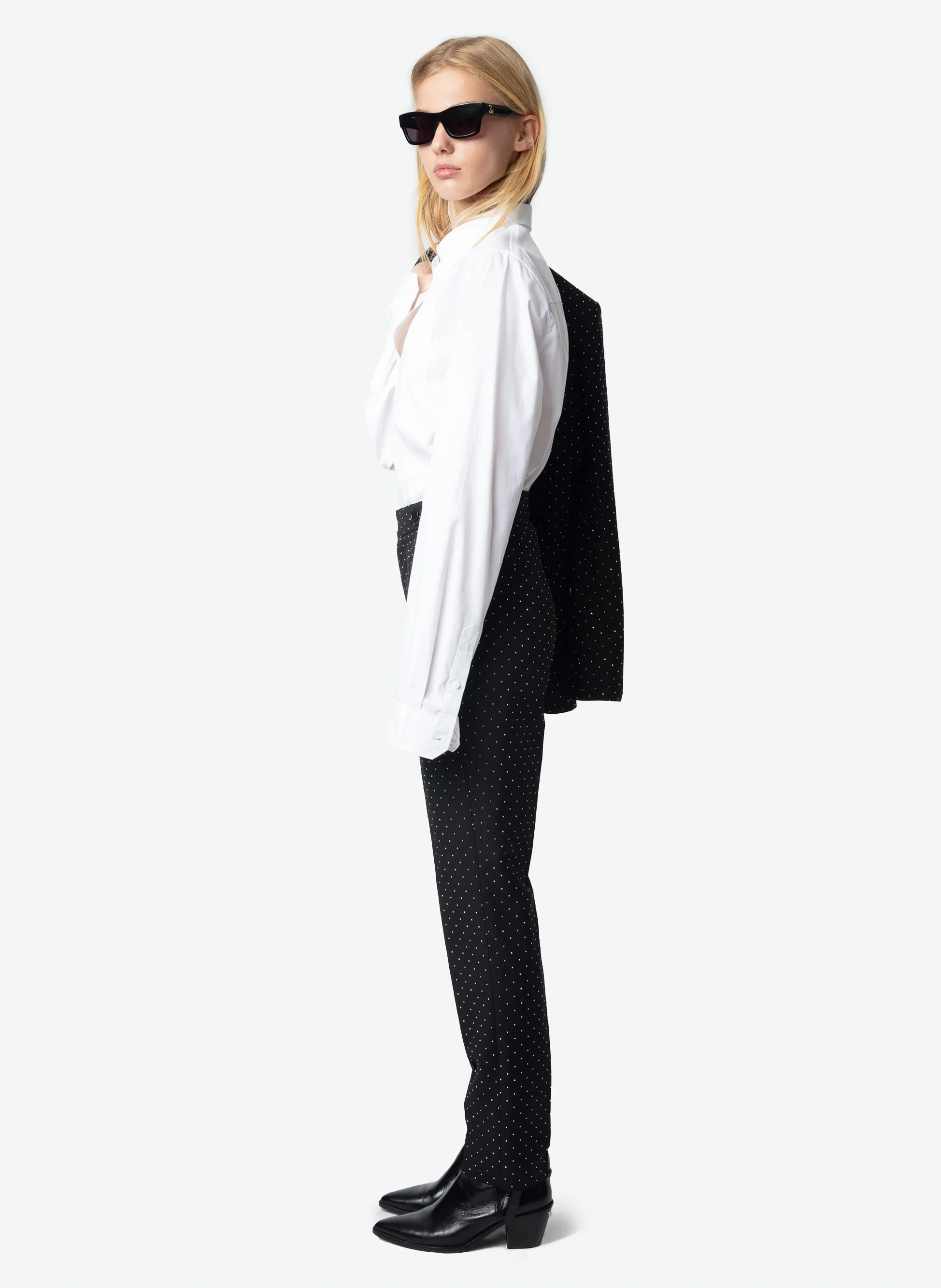 PANNY - Pantalon tailleur droit à strass | Noir