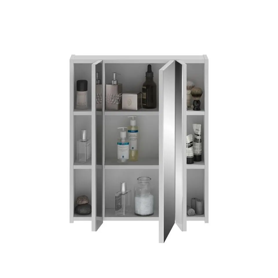 Hioshop Ice spiegelkast inclusief verlichting 3 spiegeldeuren wit hoogglans-