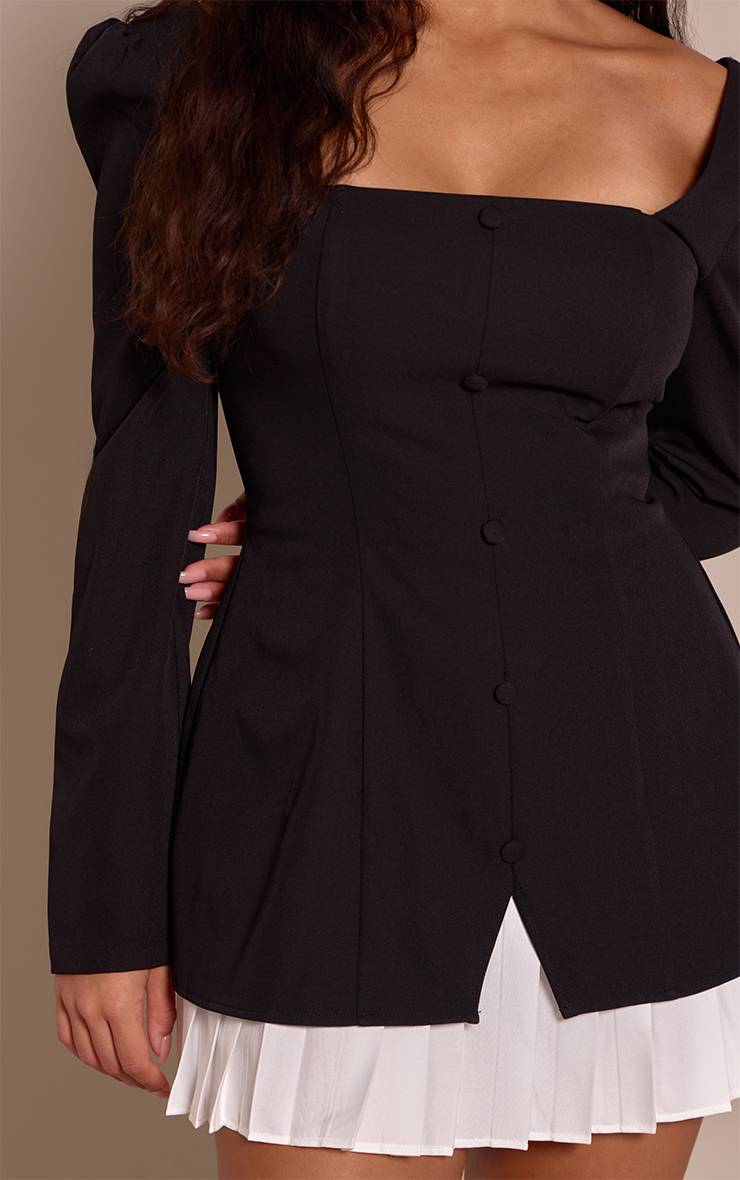 Noir Robe Mini Ajustée À Épaulettes Et Plis