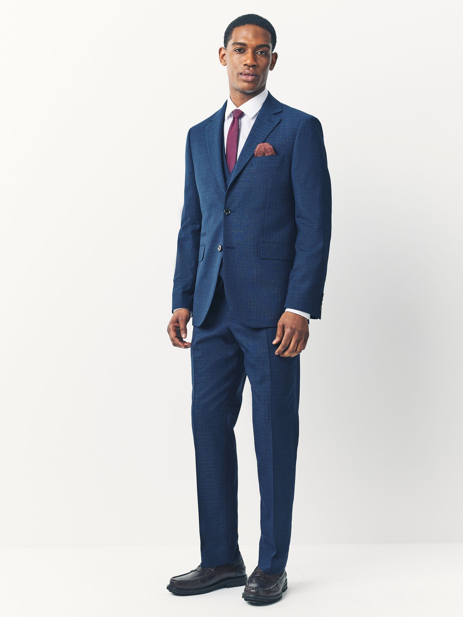 Blauw - Tailored fit - Colbert van wolmix met textuur