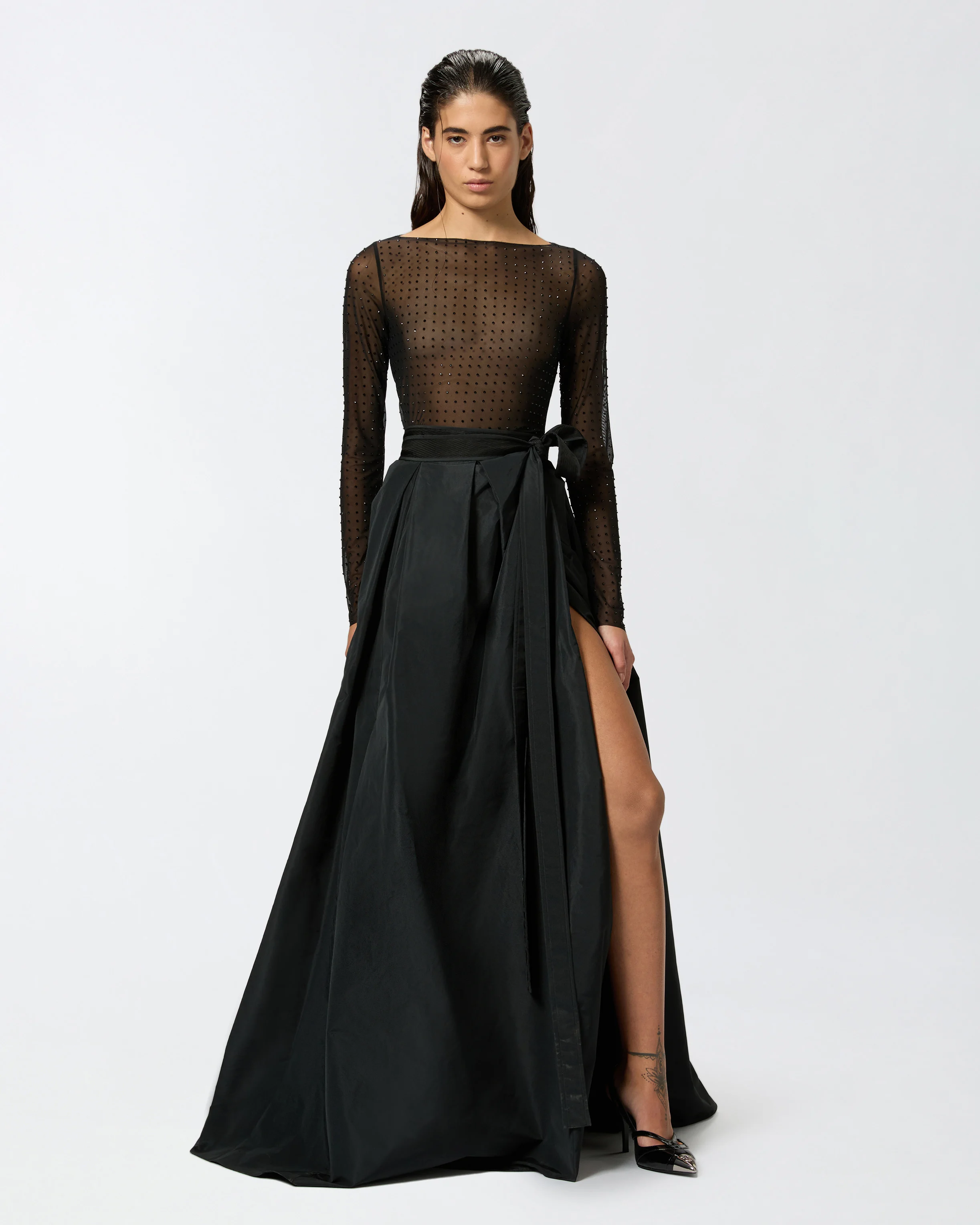T-shirt avec strass all-over | Noir