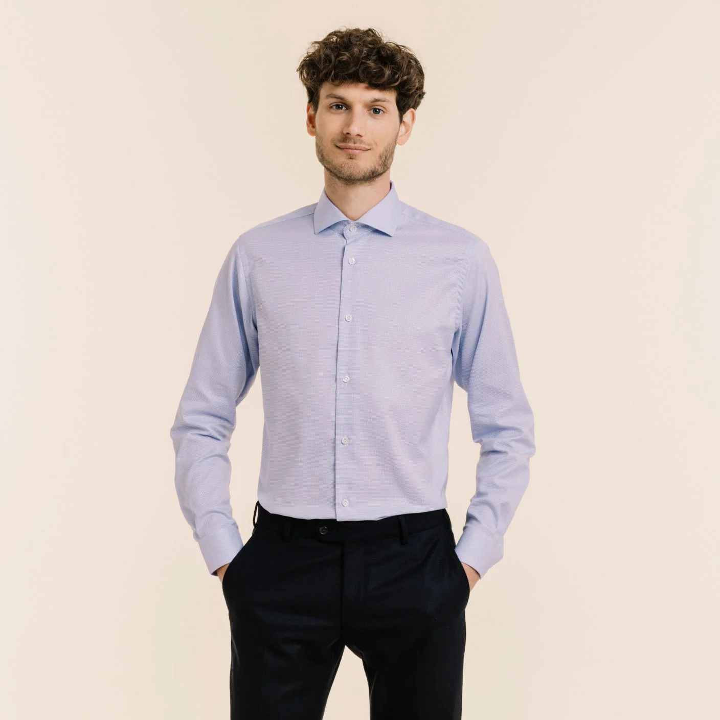 Premium double-twisted blue flea-foot Oxford shirt