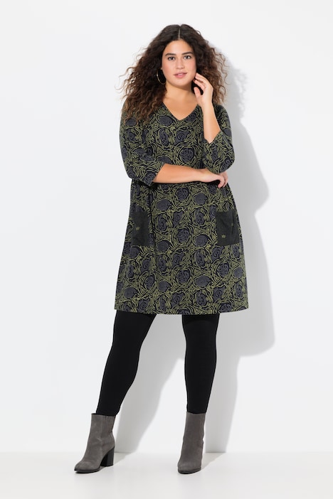 Longshirt, A-Linie, Blumendruck, 3/4-Ärmel