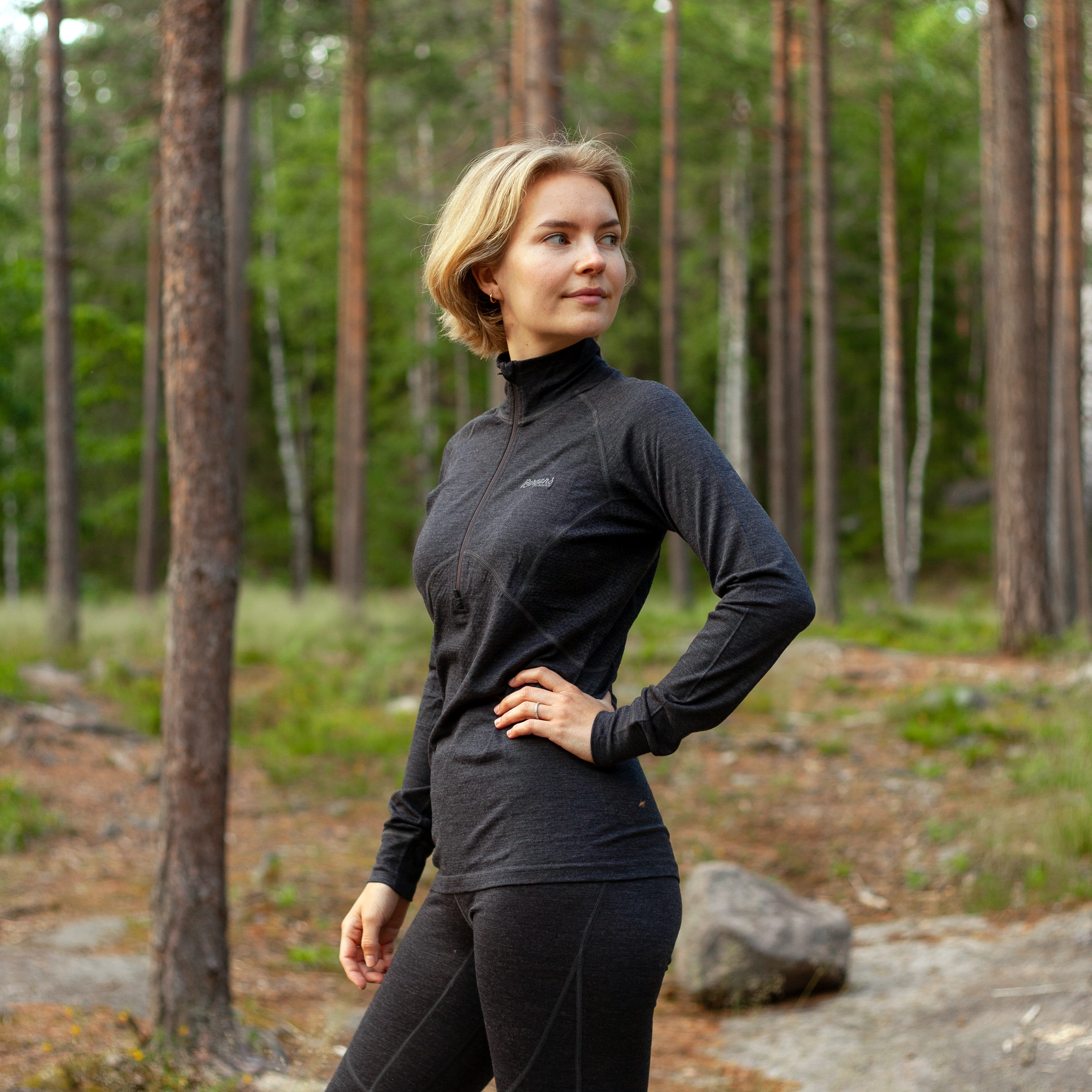 Inner:Pure W Half Zip Solid Charcoal