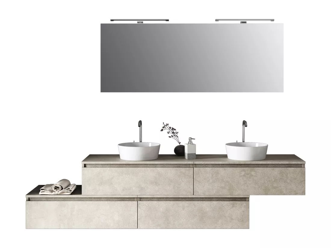 Ensemble de salle de bain double vasque 9 pièces ASTRA havane