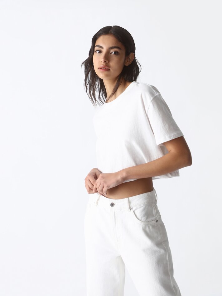 Calça jeans estilo Mom Fit - Branco ótico