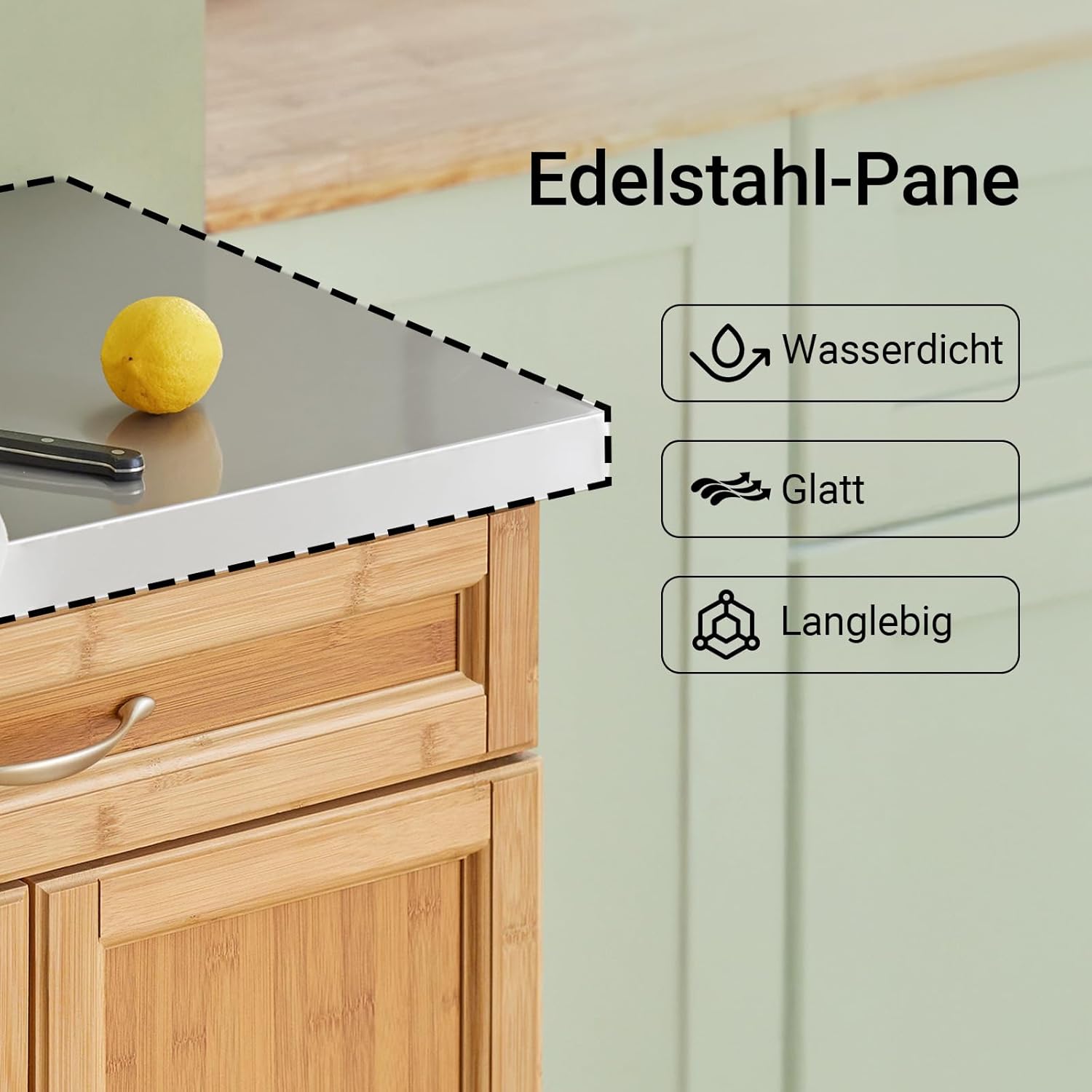 SoBuy Servierwagen mit Arbeitsplatte, Küchenwagen auf Rollen, Kücheninsel aus Bambus, Rollwagen mit Stauraum, Küchenregal stehend, Grilltisch für Küche, Wohnzimmer, Outdoor – 66x92x46 cm, FKW13-N